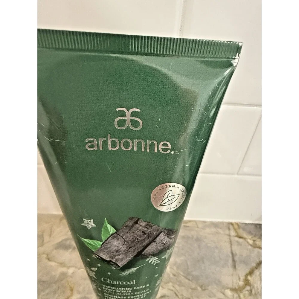 Arbonne Charcoal Exfoliating Face Body Scrub Jojoba Beads 8oz / 237mL New Sealed